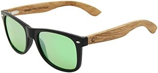 C3 Natural Wood Temple Rectangle Plastic Frame Polarized UV Protection Sunglasses for Men and Women for Hiking Driving and Gift(Black/Mirror green)