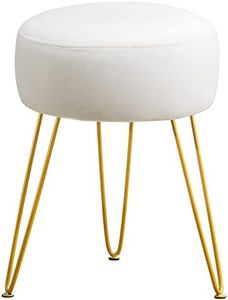 LUE BONA Vanity Stool, White Vanity Stools for Makeup Room, Round Ottoman Foot Stool, Velvet Footrest Vanity Chair for Bathroom Vanity, Bedroom, Living Room, Entryway, Offices