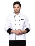 Men's Double Breasted White Chef Coat Professional Black Piping, Poly Cotton (L)