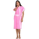 Poorak Dark Collection Light Pink Strip Pink Color Half Sleeves Soft Terry Cotton Bathrobe for Women - Free Size Upto 42 Inches