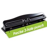 Desk TECH Heavy Duty Office 3-Hole Punch - 11.5"L x 1.7"W x 2.25"H, Black - Durable and Long-Lasting Metal Paper Puncher for School and University Students, Office Employees, Doctors, Professors