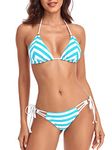 RELLECIGA Women's Blue Stripe Triangle Bikini Set Swimsuit for Women Size Small