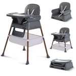 High Chairs for Babies and Toddlers, Adjustable Convertible 3 in 1 Baby High Chair, Portable Compact Baby Infant Feeding Chair Travel Highchair Booster for Toddler, from 6 Month to 3 Years Dark Grey