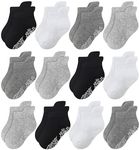 RATIVE Ankle Anti Slip Non Skid Cotton Socks with Grips Grippers for 3-6 6-12 6 12 Month Babies Baby Infant Boy Boys Girl Girls (6-12 Months, 12-Pairs/IVC)