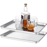 Mifoci Set of 2 Stainless Steel Bar Trays Metal Silver Serving Tray Vegetable Food Prepare Rectangular Tray for Liquor Display Large Silver Platter Decorative Camping Tray, 17 x 12 x 1 Inches