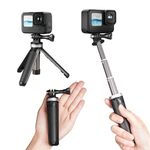 TELESIN Mini Tripod Selfie Stick Pole, Desktop Extendable Camera Tripod Stand for DJI Osmo Action 5 Pro 4 3 GoPro Hero 13 12 11 10 9 8 7 Insta360 X4 X3 Accessories, Compact Size Portable Adjustable