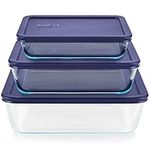 Pyrex Simply Store 6-Pc Glass Food Storage Container Set with Lids, 3-Cup, 6-Cup, & 11-Cup Rectangular Meal Prep Containers with Lid, BPA-Free Lid, Dishwasher, Microwave and Freezer Safe