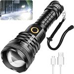 WholeFire Rechargeable 90000 Lumens LED Torch Super Bright, USB Charging Powerful XHP90 Flashlight, 5 Modes High Power Torches Zoom Waterproof Best for Hiking Camping Outdoors & Indoors