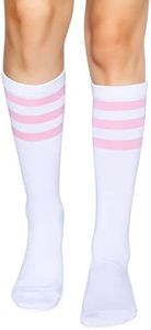 Henwarry Over the Calf Tube Socks Classic Triple Stripes Cotton Retro Athletic Socks for Men and Women (A06-Pink/White)