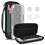 DLseego Carrying Case for Nintendo Switch lite, Newest Design Portable Travel Carrying Case 4 in 1 Accessories Kit with 1 Pcs Glitter case, 2 Pcs Screen Protectors and 4 PcsThumb Grips Caps - Black