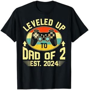 I Leveled Up To Dad Of 2 Est 2024 Promoted To Daddy Again T-Shirt