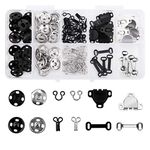 LUTER 100pcs Skirt Hooks, Sew-on Snaps, Hook&Eye Latches, 50 Pairs Sewing Fastener Set of 3 Styles for Skirt, Bra, Trousers, Clothing, DIY Sewing Supplies (Black, Silver)