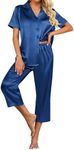 Ekouaer Silk Satin Pajamas Set Women Two-Piece Nightwear Short Sleeve Sleepwear Soft Button Down Loungewear Pjs Set