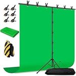 Green Screen Backdrop with Stand, 8x7.2ft Portable Greenscreen Background with Stand, T-Shape Green Screen Stand kit with 6 Spring Clamps, Sandbag, Carry Bag for Zoom, Video, Streaming and Photoshoot