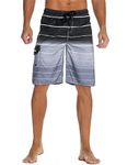 Nonwe Men's Beachwear Summer Holiday Swim Trunks Quick Dry Striped, Gray, 34