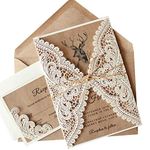 Picky Bride 50Pcs Vintage Lace Wedding Invitations with Blank RSVP Cards and Envelopes Elegant Wedding Cards Ribbon Bow - Set of 50 pcs (Blank Wedding Invitations + RSVP)