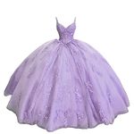 ZHengquan Women's Sweetheart Quinceanera Dresses Ball Gown Spaghetti Straps Applique Sweet 215 Dresses for Teens Lilac Purple