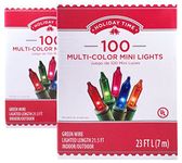 Holiday Time Mini Light Set, Multicolored Lights on Green Wire, Two Boxes of 100 count, Lighted Length For Each Box is 21.5 feet (6.5 m) - Total of TWO BOXES - Total of 200 Lights, Total Lighted Length is 43 Feet