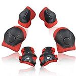 Children Protective Gear Set, 6pcs Adjustable Wrist Guards Protective Gear Kit for Roller Skating Skateboard Scooter Cycling Knee Pads (Red)