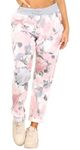 WearAll Women’s Rose Flower Print Jogger Sweatpants Ribbed Waistband Trousers Ladies Causal Summer Joggers Drawstring Italian Gym Running Pants Baby 12-14 Pink