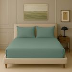 Trance Home Linen 300 TC Bamboo Fitted King Size Solid Bedsheet | Soft, Breathable & Eco-Friendly Bedsheet with 2 Pillow Cover - (78 x 72 inch, Aqua Green)