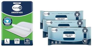 KareIn Classic Underpads, Large, 60 x 90 Cm, Superior Absorbency, Leak Proof, Pack of 1, 10 Count & KareIn Bed Bath Wipes, Adult Wet Wipes, Adult Bath Wipes, 30 Wipes, Pack of 3