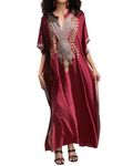 Bsubseach Women Kaftan Dress Embroidery Swimsuit Beach Cover Up Side Split Caftan Loungewear Resort Wear Date Red