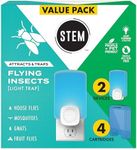 STEM Insect Trap - Indoor Fruit Fly & Gnat Pest Control for House, Home and Kitchen, Attracts & Traps Flying Bugs, Soft Blue Light - Includes 2 Plug-in Devices & 4 Cartridges