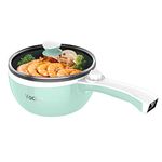 Vocha Electric Hot Pot, 1.5L Mini Portable Electric Pan Non-Stick, Multi-Cooker with Lid for Travel/Dormitory, Silicone Spatula Included (Green)