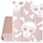 JOYLAND QISHANG Terror Themed Bone Printed Case for 10.2" iPad 2019/2020/2021, Pencil Holder & Clear Transparent Soft TPU Back & Trifold Smart Pad Pink Case for iPad 7th/8th/9th Generation