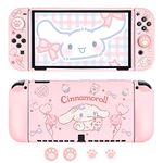 DLseego Cute Dog Switch OLED Protective Case Silicone Soft Cover Shockproof Pink Skin Joy Con Shell with 4PCS Cat Claw Thumb Grips Caps