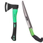 Wulf Combo of 12 In Pruning Saw + Hand Axe (600g) with Fiberglass Body Rubberized Handle Wood Cutting Axes kulhaadee | Pruning Hand saw Sharpen Teeth | Perfect for Gardening tool, Grass, Tree Cutting