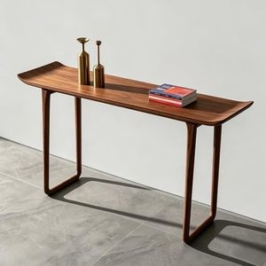 Quvex 63" Solid Wood Extended Narrow Entryway Console Table, Mid-Century Modern Walnut Sofa Table Behind Couch with 1.2" Thick Curved Anti-Drop Edge, Sturdy & Easy Assembly for Hallway & Living Room