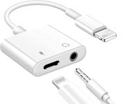 REDWIND 2 in 1 Lightning to 3.5 mm Headphone Jack Adapter with Charging Port Connector, iOS to Audio & Charging Cable Splitter for iPhone, iPad, Headphone/Earphones - White