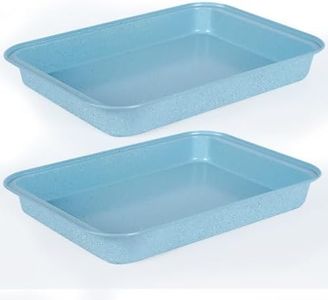 Barlket 13 x 9 Baking Pan, Rectangle Cake Pan Set of 2, Oven Safe Deep Cookie Sheet Tray Nonstick, Sturdy Steel, for Brownies, Birthday Cake, Lasagna and Housewarming Gifts, Blue