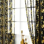 Deeprove Black Sheer Curtains 84 Inch Length 2 Panels Set, Gold Foil Metallic Branch Vine Leaves Print Window Treatments for Bedroom Halloween Decor, Bronzing Drapes Pair Rod Pocket 52" W x 84" L