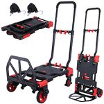 2-in-1 Folding Hand Truck Dolly 330LB Load Carrying,Hand Truck Foldable Dolly with Retractable Handle and 4 Rubber Wheels,Portable Folding Hand Cart for Luggage/Travel/Office