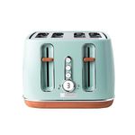 Haden Dorchester Toaster 4 Slice – Stainless Steel Body - Modern LCD Display - 6 Browning Levels - Cancel/Defrost/Reheat - 1900-2300W Digital 4 Slice Toaster - Easy Clean - Green