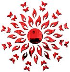 Bikri Kendra - Art BK160, Sun red with 20 red Butterfly - 3D Acrylic Mirror Stickers for Wall