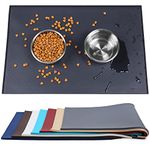 VIVAGLORY Dog Food Mat, Raised Edge Waterproof Cat Dog Feeding Mat, Non-Slip Food Grade Silicone Mat Placemat, Anti-Messy Pet Bowl Mat for Food and Water, Black, L(24"x16")