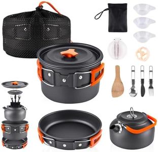 aiGear Camping Cooking Set Cookware Mess Kit with Storage Bag Pot Pan and Teapot Set Camping Accessories for Outdoor Camping Hiking Picnic Portable and Lightweight Aluminum Color Orange(CC5339OR)