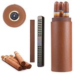 SanSop Travel Leather Case with Cigar Humidor, Portable Cigar Humidor Humidifier with Built-in Hygrometer, Cigar Holder Tube for Cigars, Travel Cigar Tube for 4~5 Cigars (Brown)