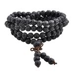 Jovivi 6mm Natural Lava Rock Stone Healing Gemstone 108 Buddhist Prayer Beads Tibetan Mala Bracelet Necklace for Men Womem Anxiety Aromatherapy Jewellery