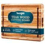 Yes4All Durable Teak Cutting Boards for Kitchen, [24''Lx18''Wx1.5”Thick] Extra Large Edge Grain Cutting Board, Pre Oiled Teak Wood Cutting Board, Thick Chopping Board w/Juice Grooves, Easy Grip Handle