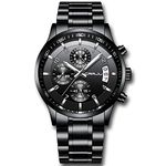 CRRJU Men's Watch Fashion Chronograph Wristwatches,Stainsteel Steel Band Six-pin Multifunctional Waterproof Watch for Men Black dial