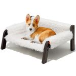 MEWOOFUN Elevated Raised Dog Sofa Bed - Breathable Puppy Bed with Removable Washable Cover, Dog Beds for Small Medium with Anti-Slip Bottom, 61x53x28cm, White, L