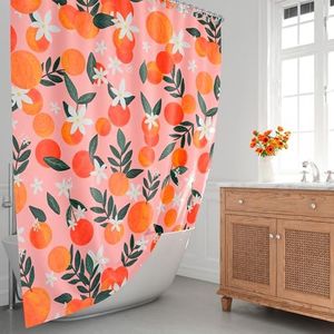 Peach Shower Curtains for Bathroom Decorations - Pink Bathroom Shower Curtain Fabric Orange Bathroom Decor Orange Curtains with 12 Hooks - Apricot Colorful Shower Curtain Waterproof Curtains Floral
