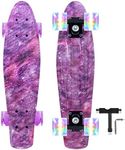 Nattork Skateboards 22 Inch Mini Cruiser Purple Skateboard Complete Retro Skate Boards with Colorful Light Up PU Wheels for Kids Girls Boys Beginners