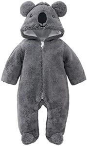 pureborn Unisex Baby Pramsuit Thick Winter Jumpsuit Warm Cotton Robe Snowsuit for Infant Boys Girls 0-24 Months, Gray Koala, 9-12 Months