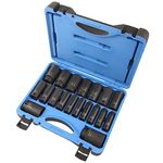 JET 1/2-Inch Drive Impact Socket Set - SAE 6 Point Deep Sockets with Torque Drive - 19 Pieces